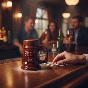 Vintage Beer Mug 5 cents Ceramic Brown Mug EUC
